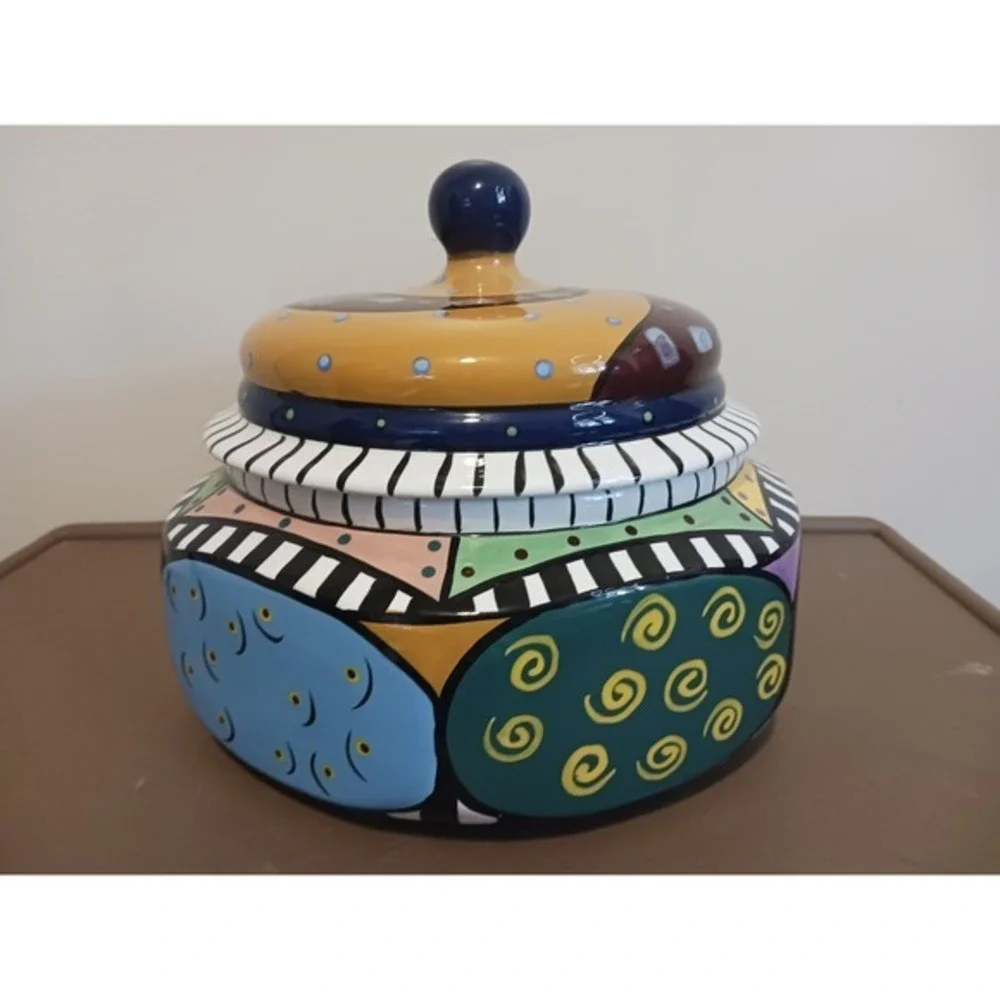 Studio Designworks Hand Painted Colorful Cookie‎ Jar With Lid